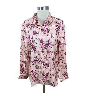 J. Crew Collection Pink Budding Floral Silk Blouse Size 10 Quiet Luxury